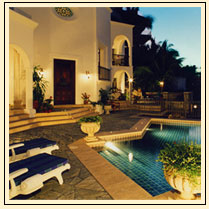 Main villa entrance and pool deck.