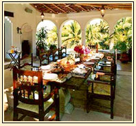 Outdoors dining pavilion is open to cooling breezes.
